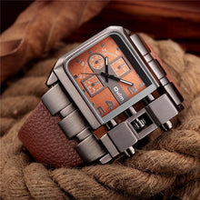 Load image into Gallery viewer, Oulm Men's Wrist Watches Luxury Design Quartz Watch Men Square Dial PU Leather Strap Male Military Antique Clock erkek saat
